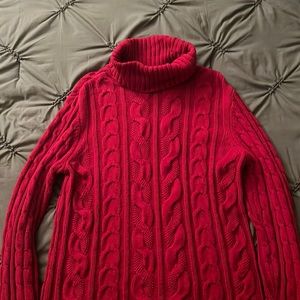 Red cotton sweater great for fall or winter.